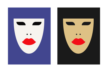 Beautiful Arabic Muslim woman face in hijab red lips minimal trendy art poster set vector flat