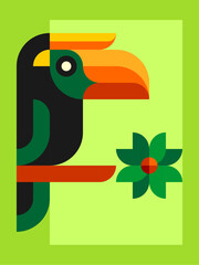 unique illustration of vector hornbill bird in green background © iqbal