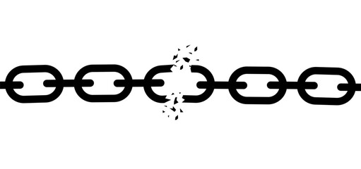 Torn, broken chain icon. The concept of freedom. Disconnected metal strong link of the chain. Liberation from slavery of imprisonment. Vector illustration	