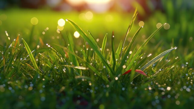 grass with dew HD 8K wallpaper Stock Photographic Image