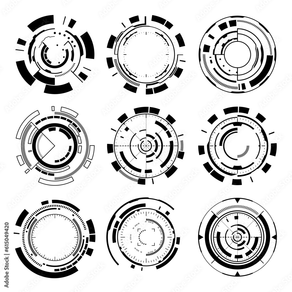 Poster vector set sci fi frame modern user interface element. technology futuristic abstract hud.