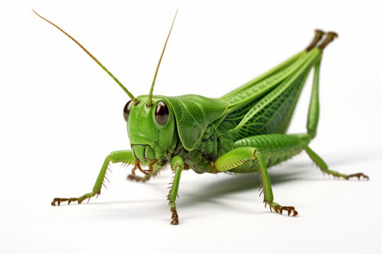 green grasshopper on white background.