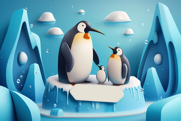 Cartoon penguins antarctic fauna global warming