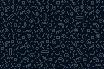 Line doodle seamless pattern. Creative minimalist style art blue background for masculine or trendy design with basic shapes. Simple monochrome confetti texture,  Vector illustration.