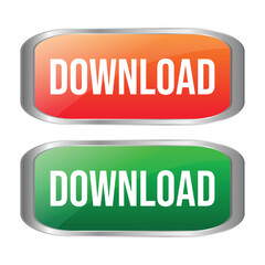 Download Button Flat With 3D Realistic Shiny Button For Mobile Apps And Website, Download Arrow Icon For Progess Graphic Elements Reflection On White Background