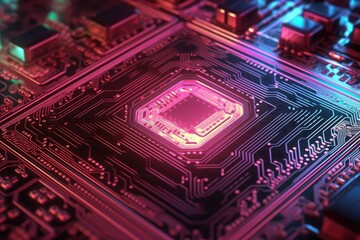 Modern technologies. Close-up of a microchip inside a computer. Generative AI