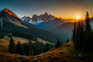 sunset in the mountains  beautiful background AI Generated Image 