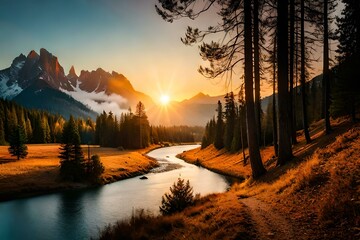 sunrise over the mountains  beautiful background AI Generated Image 