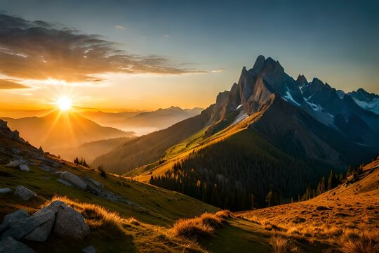sunrise in the mountains  beautiful background AI Generated Image 