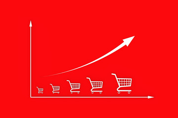 The schedule of price increases in the form of carts from the supermarket. Demand-driven price increase. Inflationary pressure. Cost surge. Horizontal image. 3D image. 3D rendering.