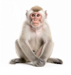 Funny monkey sitting generative AI illustration isolated on white background. Lovely animals concept