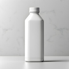 white plastic bottle with plain grey background. drink or beverage mockup design.