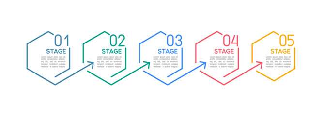 Fototapeta premium Clinical trial benefits infographic chart design template. Abstract infochart with copy space. Instructional graphics with 5 step sequence. Visual data presentation. Tahoma, Quicksand fonts used