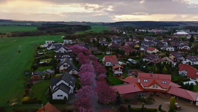 Aerial Drone Flyover Svitavy Riverside Town In Czech Republic With Colorful Trees And Houses, 4K