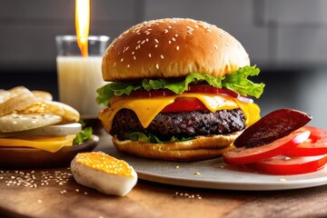 hamburger on a table, generative ai