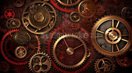 Fototapeta na wymiar clock background, generative, ai, red