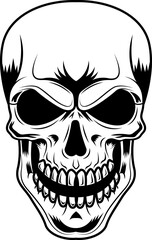 Outlined Human Skull Graphic Logo Design. Vector Hand Drawn Illustration Isolated On Transparent Background