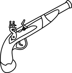 Outlined Vintage Old Pirate Gun With Wooden Handle Graphic Logo Design. Vector Hand Drawn Illustration Isolated On Transparent Background