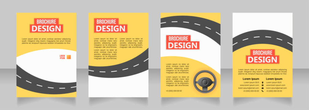 Special training for drivers blank brochure design. Template set with copy space for text. Premade corporate reports collection. Editable 4 paper pages. Bebas Neue, Ebrima, Roboto Light fonts used