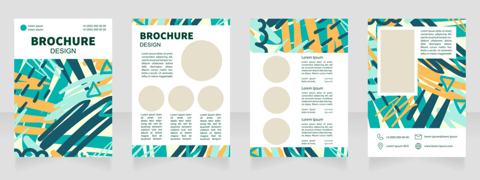 Music language of modernism course blank brochure design. Template set with copy space for text. Premade corporate reports collection. Editable 4 paper pages. Source Sans, Myriad Pro, Arial fonts used