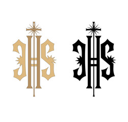 IHS GOLD EMBROIDERY FOR LITURGICAL CLOTHES AND SACRED CEREMONIES. SACRED CATHOLIC SYMBOLS IN ANCIENT STYLE WITH GOLDEN DECORATIONS
