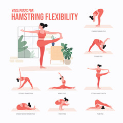 Yoga poses For hamstring flexibility. Young woman practicing Yoga pose. Woman workout fitness, aerobic and exercises.