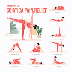 Yoga poses For Sciatica Pain Relief. Young woman practicing Yoga pose. Woman workout fitness, aerobic and exercises.