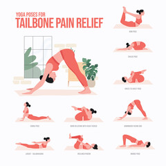 Yoga poses For tailbone pain relief. Young woman practicing Yoga pose. Woman workout fitness, aerobic and exercises - obrazy, fototapety, plakaty