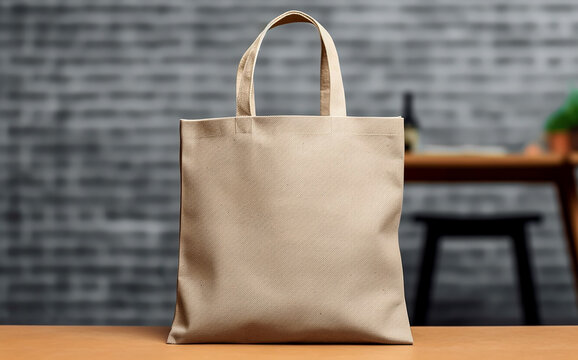 Mockup shopper tote bag handbag on isolated grey background. Copy space shopping eco reusable bag. Grocery accessories. Template blank cotton material canvas cloth. Tote bag mockup. Ai generative