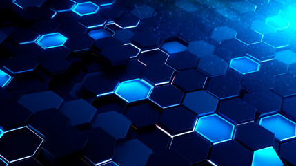 Blue hexagon technology abstract background. Generative AI