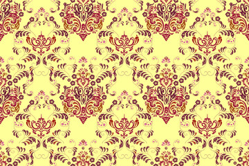Fototapeta premium Seamless pattern with interesting doodles on colorfil background. Pano. Raster illustration.
