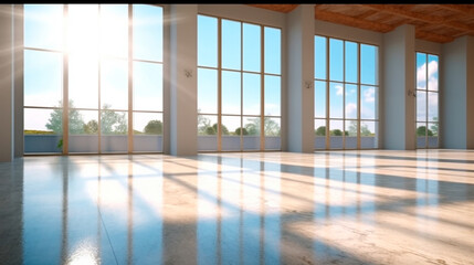 Plakat Empty floor front of modern building with sunlight. Generative AI