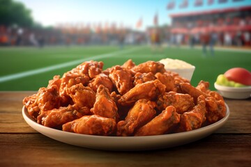 A platter of spicy Buffalo chicken wings
