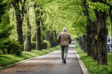 Elderly man jogging maintaining steady pace