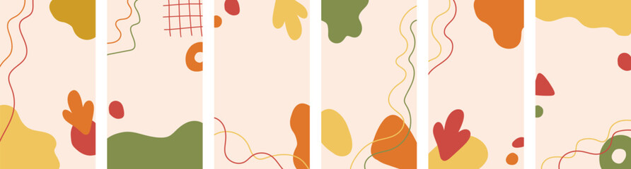 Set of abstract vertical autumn backgrounds. Fall stories banners.