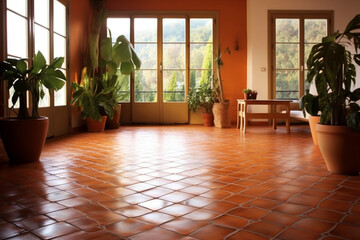 Terracotta tile floor with warm earthy tones Generative AI