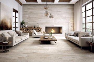 Porcelain tile floor with a durable and low-maintenance surface Generative AI