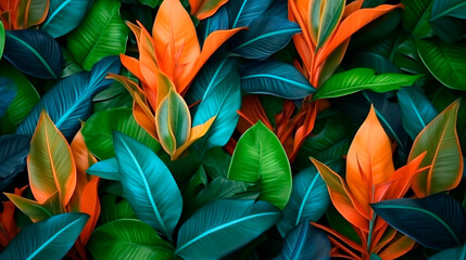 Colorful tropical leaves background. Generative AI