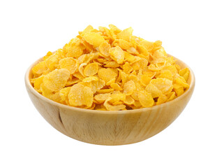 corn flakes in wood bowl isolated on transparent png
