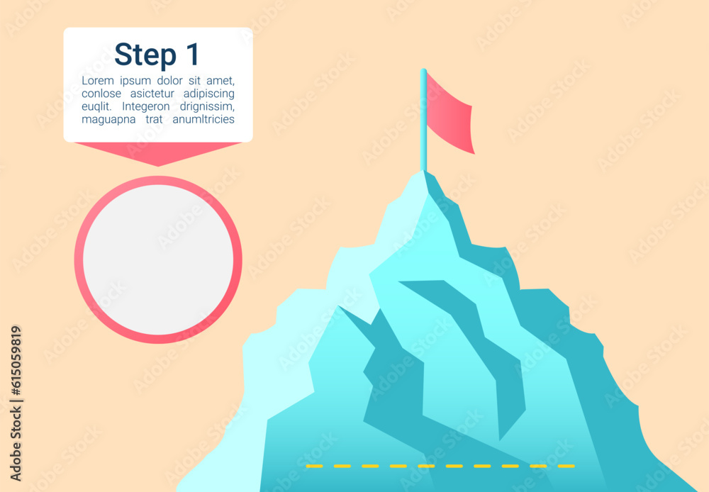 Poster mountain top with red flag infographic chart design element set. empty circle. abstract vector symbo