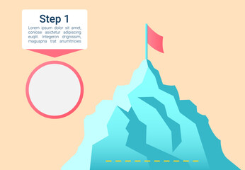 Obraz premium Mountain top with red flag infographic chart design element set. Empty circle. Abstract vector symbols for infochart with blank copy spaces. Instructional graphics kit. Roboto Medium, Light fonts used