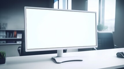 Desktop screen mockup, office background, Generative Ai