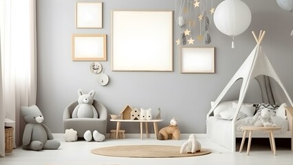Comprehensive 3D Rendered Frame Mockup Set: Featuring Various Room Styles including Farmhouse, Art Studio, Children's, Minimalist, Military, Coastal, Dining, and Scandinavian Interiors - ai generated