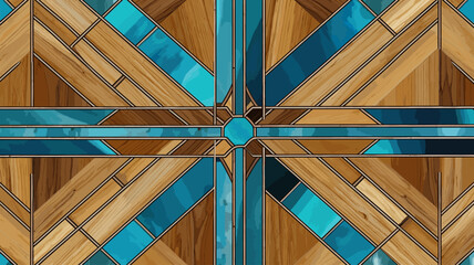 Vector Art Deco parquet panel with a wood texture and, turquoise and azure inlays background wallpaper.