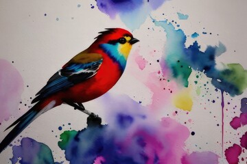 watercolor bird on a branch, generative ai