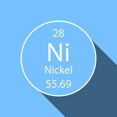 Nickel symbol with long shadow design. Chemical element of the periodic table. Vector illustration.