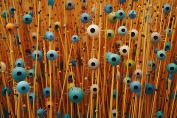 Weird background with many eyes on thin straws Generative AI