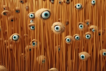 Fototapeta premium Weird background with many eyes on thin straws Generative AI