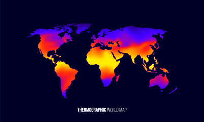 Heat map. Abstract infrared thermographic world map. Vector illustration.