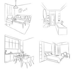 Sketch of an interior. Apartment design, set